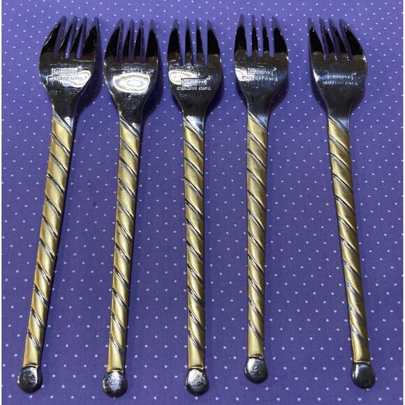 Cambridge Uptown Frosted Twist Ball Tip Stainless Gold Silver Salad Forks 5 - Picture 2 of 4